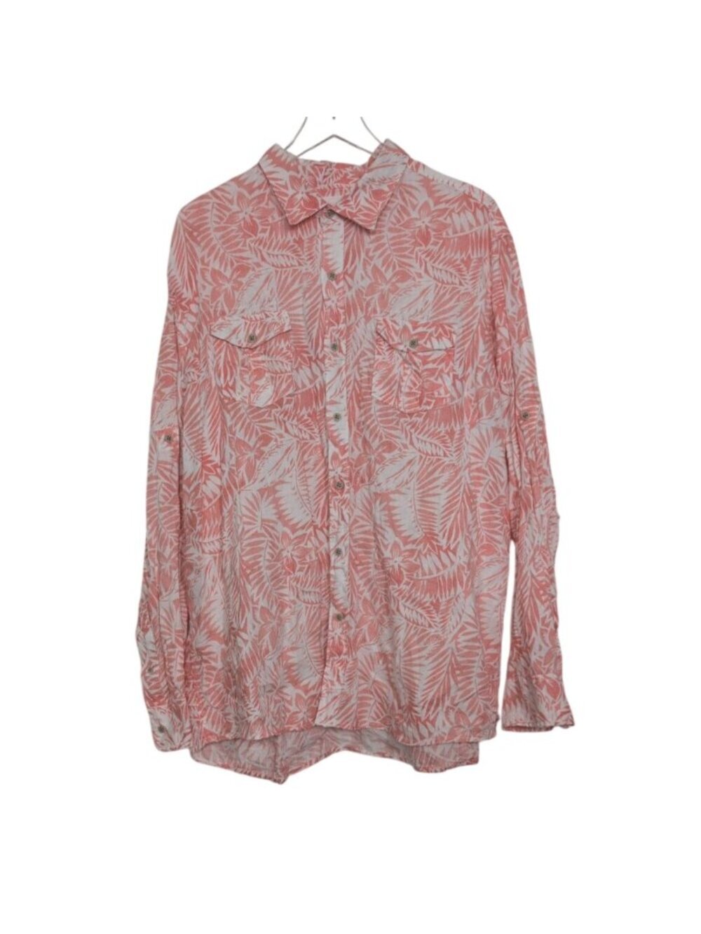 Ocean & Coast Linen Floral Shirt Mens Size XXL Pink Coral Hawaiian Long Sleeve